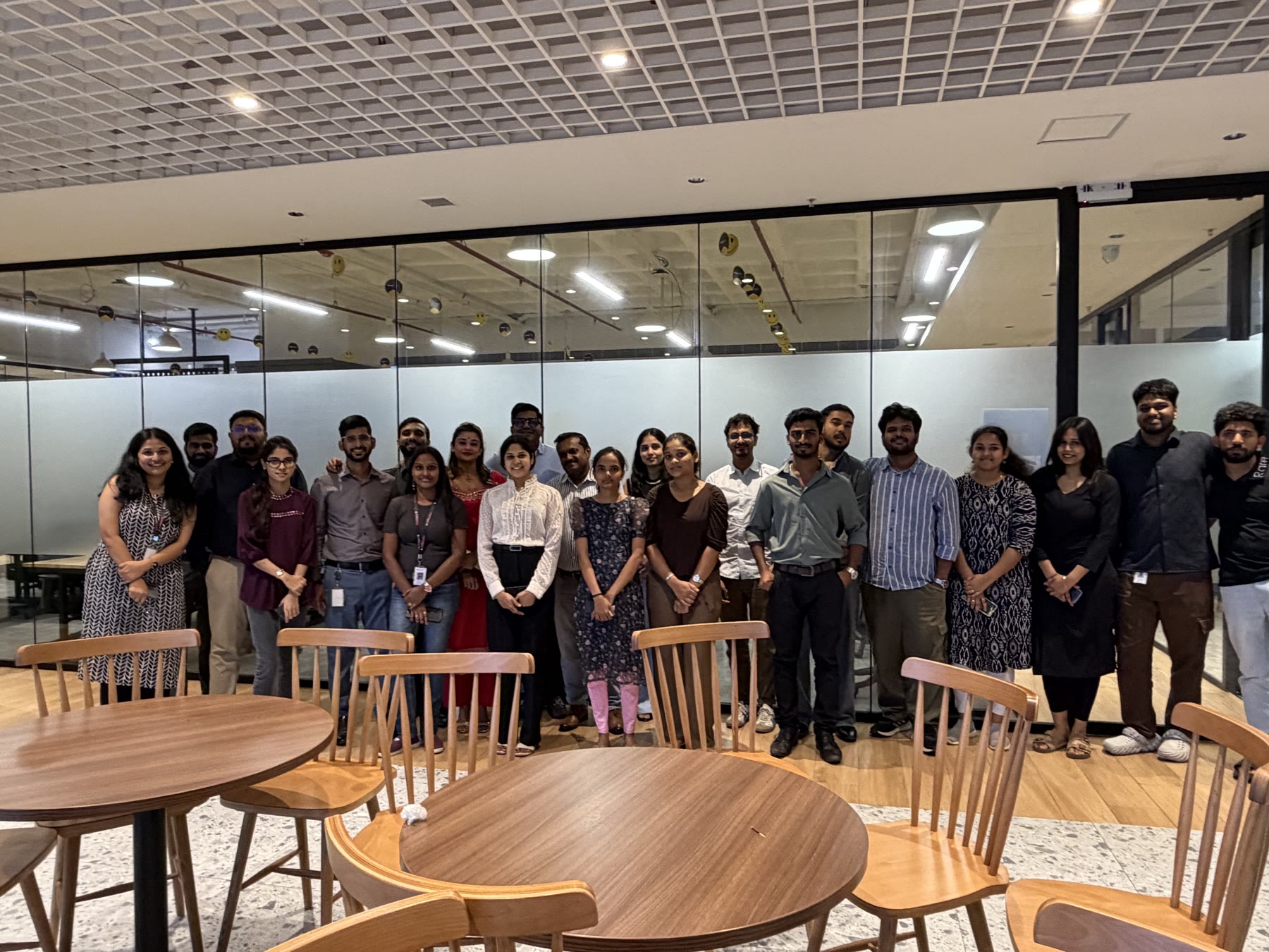 Colleagues gathered in the office lounge